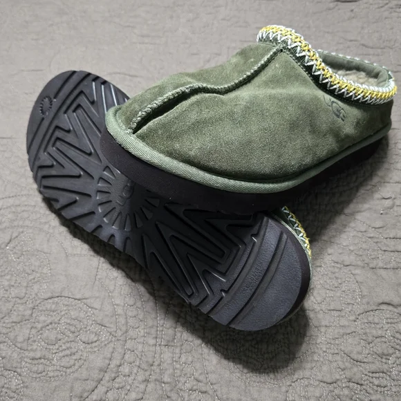 Ugg Slipper Tasman Olive Green Suede Taz Braid Sheepskin Treadlite Slippers, 12